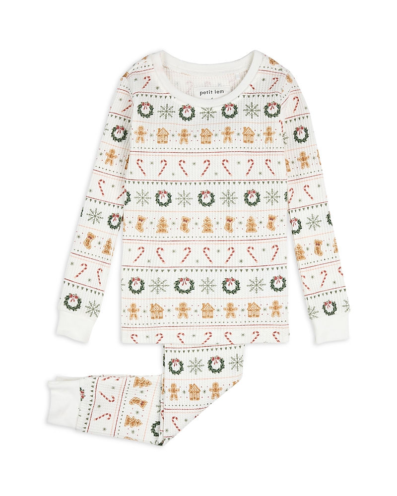 Petit Lem Girls' Holiday Treats Fair Isle Print Thermal Pajama Set - Little Kid, Big Kid In White