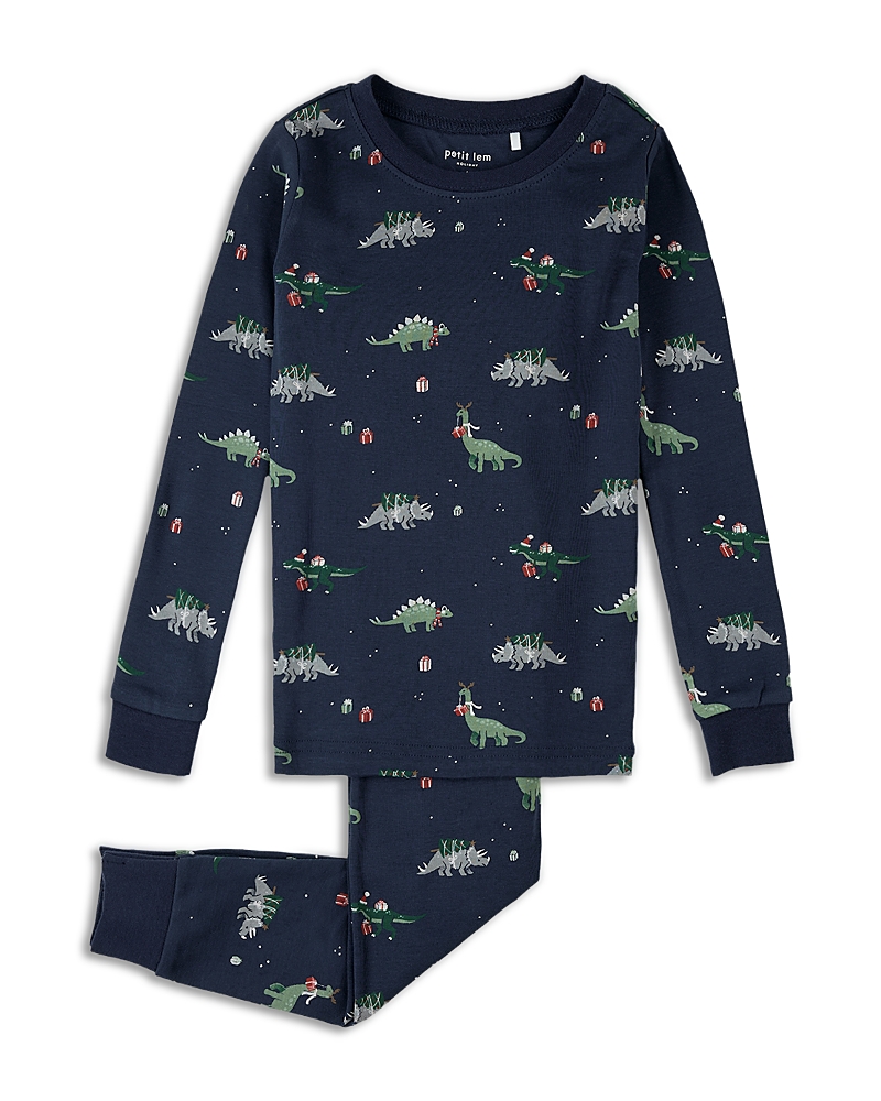 Petit Lem Boys' Holiday Dinosaur Print Pajama Set - Little Kid In Blue