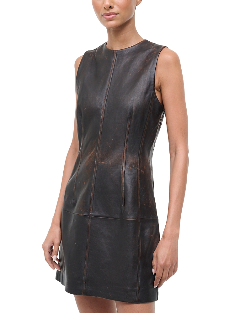 Staud Binx Distressed Leather Mini Dress In Gray