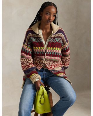 Geometric Shawl-Collar Zip Cardigan