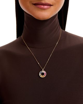 Rainbow Sapphire & Diamond Circle Pendant Necklace in 14K Yellow Gold, 18"