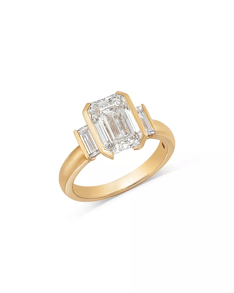 Bloomingdale's Fine Collection Luxe Collection Certified Lab Grown Diamond Emerald Cut & Baguette Engagement Ring in 14K Yellow Gold, 3.5 tcw