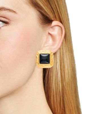 Square Stone Framed Stud Earrings - Exclusive