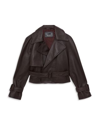 Bodie Belted Cropped Leather Trench Jacket
