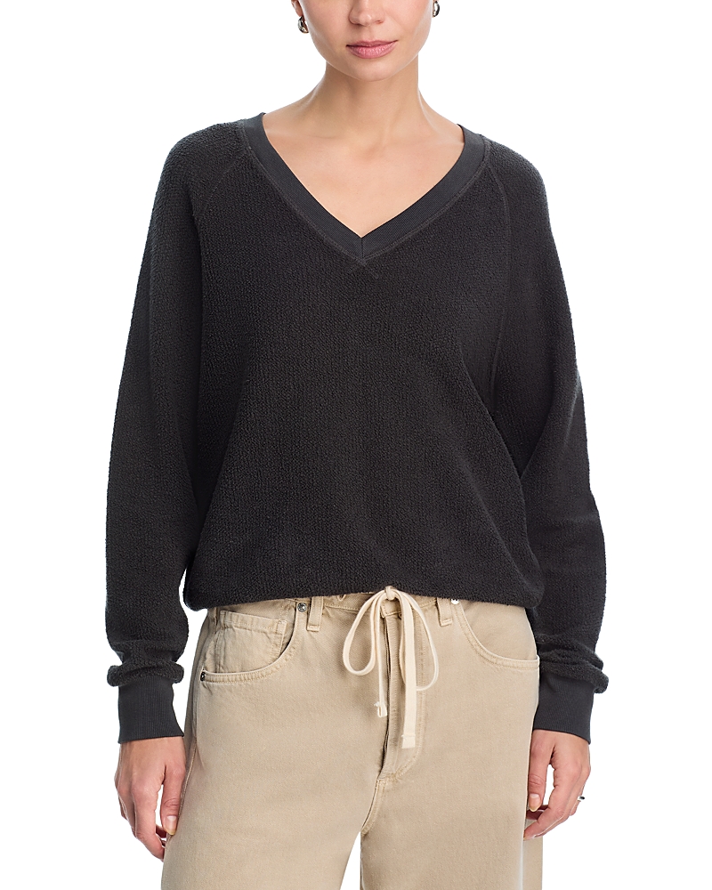 Perfectwhitetee Reverse Fleece V Neck Sweatshirt In Black