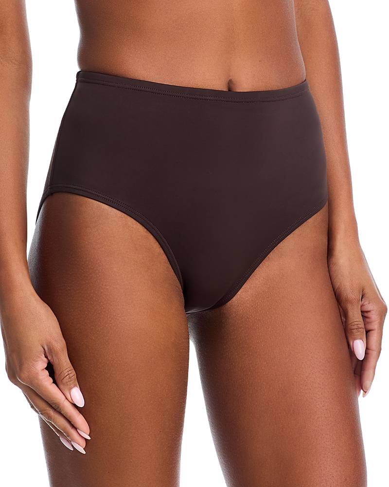 Staud Devon High Rise Bikini Bottoms Dark Chocolate In Black