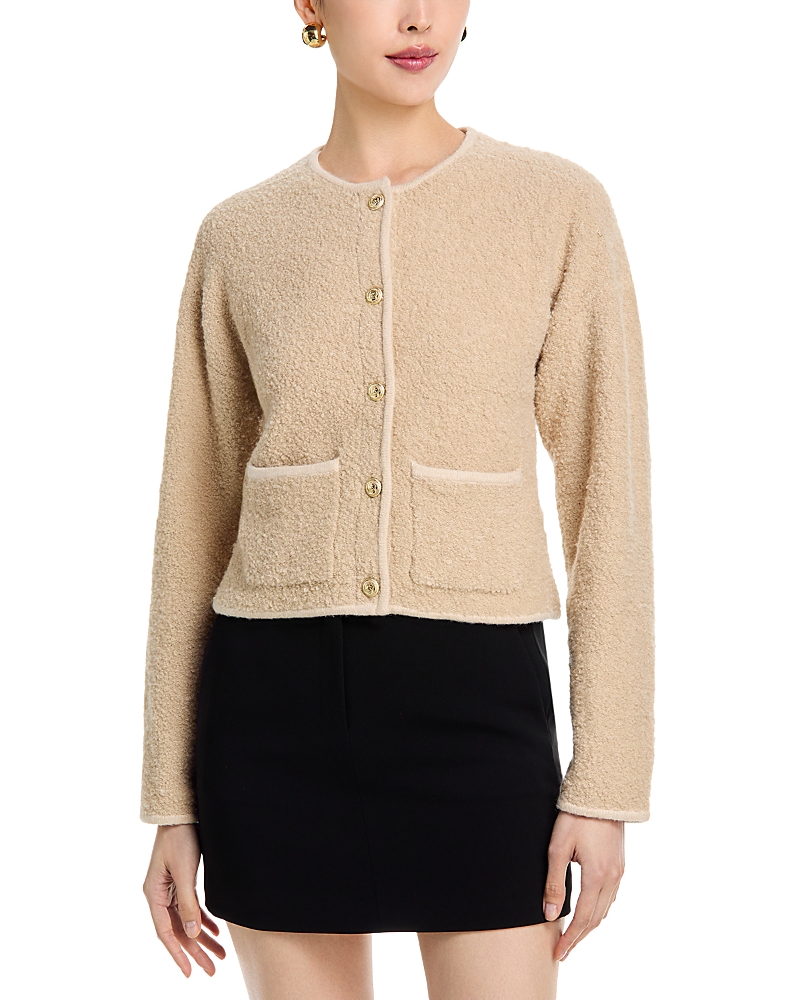 French Connection Effie Boucle Knit Cardigan Sweater In Nude