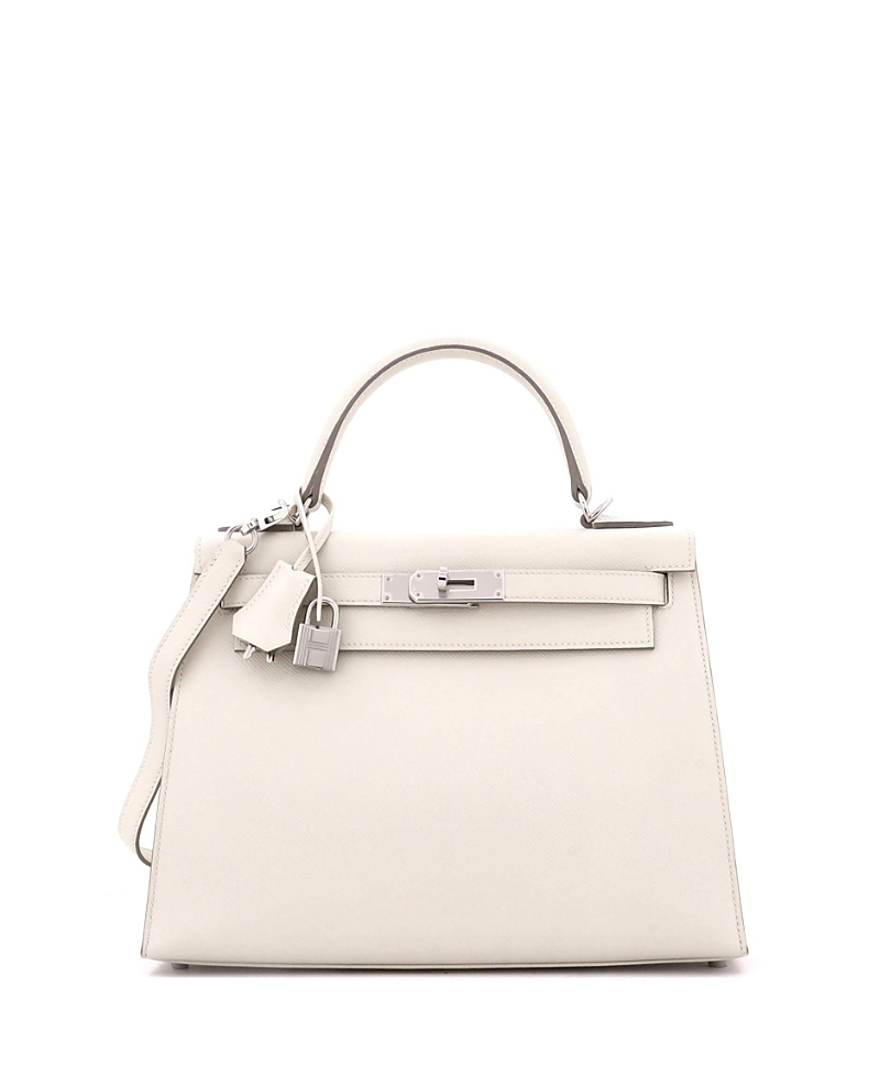 PRE-OWNED HERMES Pre-owned Hermes Kelly 28 Handbag Light Epsom With Palladium Hardware In White
