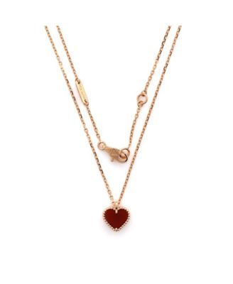 Sweet Alhambra Heart Pendant Necklace 18K Rose Gold and Carnelian, 14.75 - 15.5"