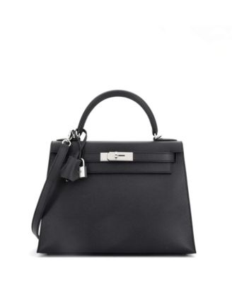 Kelly 28 Handbag Black Epsom with Palladium Hardware