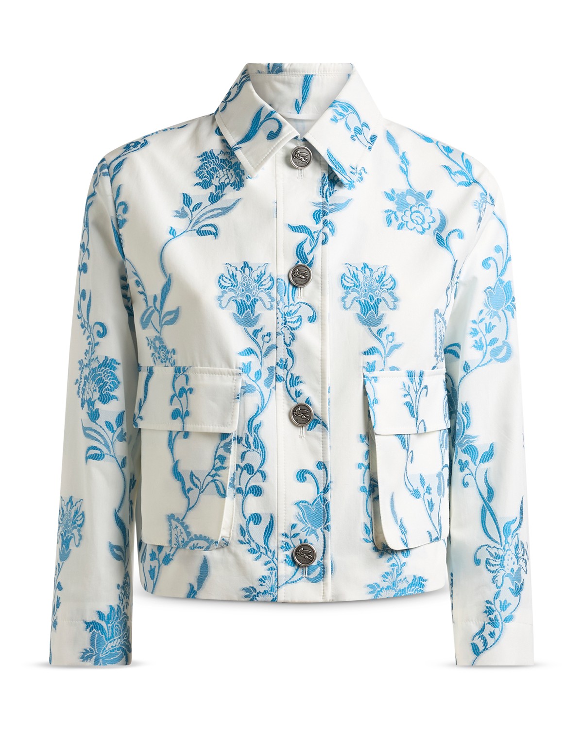 Etro Jacquard Cropped Jacket in Blue Multi
