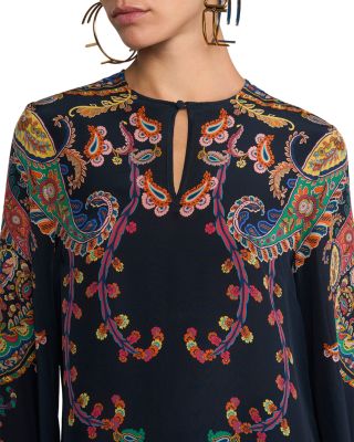 Silk Flared Sleeve Keyhole Blouse