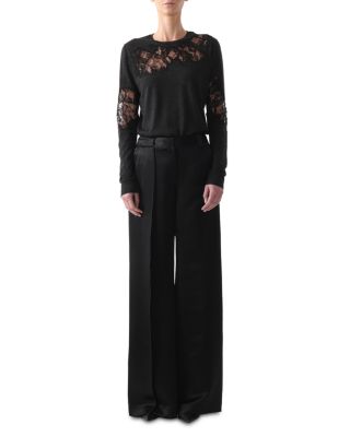 Merino Wool Lace Crewneck Sweater 