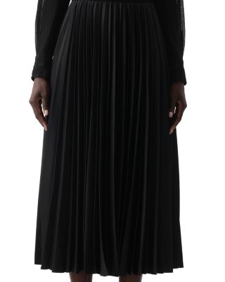 Crepe Satin Pleated Midi Skirt