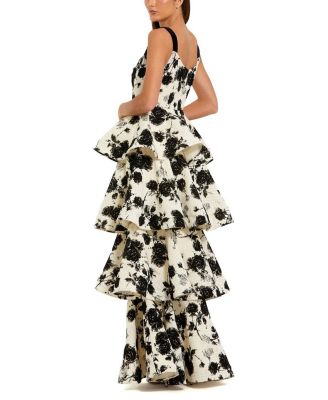 Floral Boucle Tiered Ruffle Gown