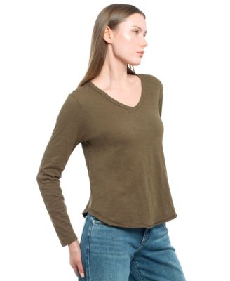  Long Sleeve Raw Hem Shirttail Tee