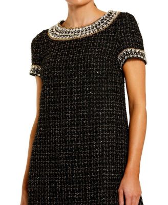  Short Sleeve Embellished Boucle Mini Dress