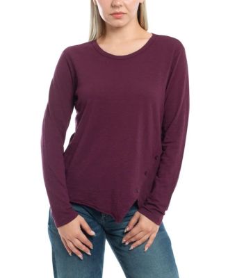  Asymmetrical Hem & Button Detail Tee