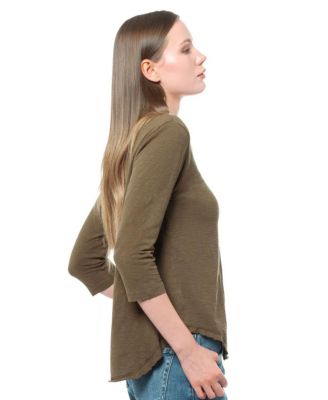 3/4 Sleeve Raw Hem Shirttail Tee