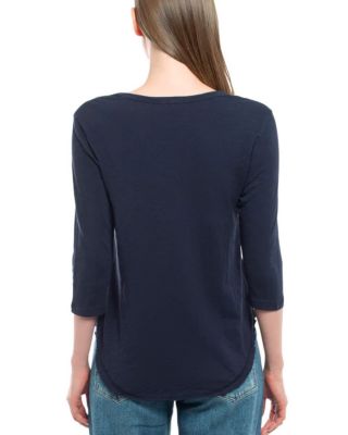 3/4 Sleeve Raw Hem Shirttail Tee