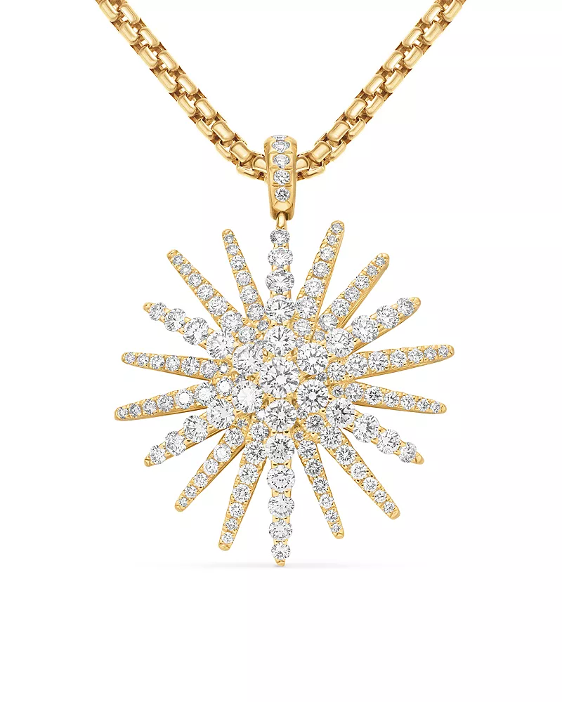 Starburst Pendant in 18K Yellow Gold with Full Pave Diamonds, 33.7mm