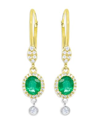 14K White & Yellow Gold Emerald & Diamond Drop Earrings