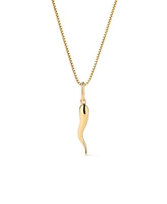  Solid Yellow Gold Italian Horn Charm Necklace