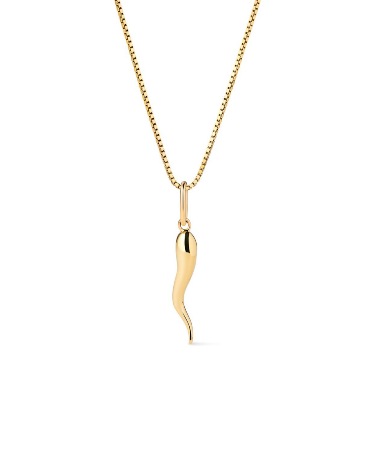 Solid Yellow Gold Italian Horn Charm Necklace