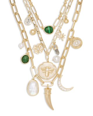 Stone Charm Jewelry Multi Stone Layered Statement Necklace