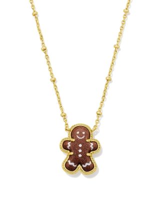 Brown Goldstone & Enamel Gingerbread Pendant Necklace, 19-22"