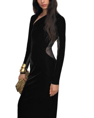 Petite Kass Sheer Panelled Velvet Midi Dress