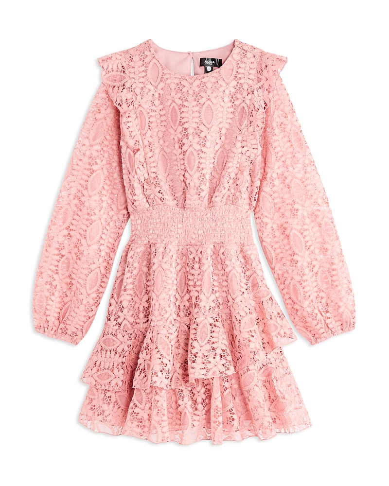 Aqua Girls' Lace Ruffle Dress, Little Kid, Big Kid - Exclusive In Pink