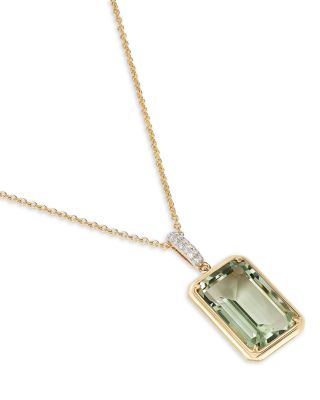Prasiolite & Diamond Pendant Necklace in 14K Yellow Gold, 18"