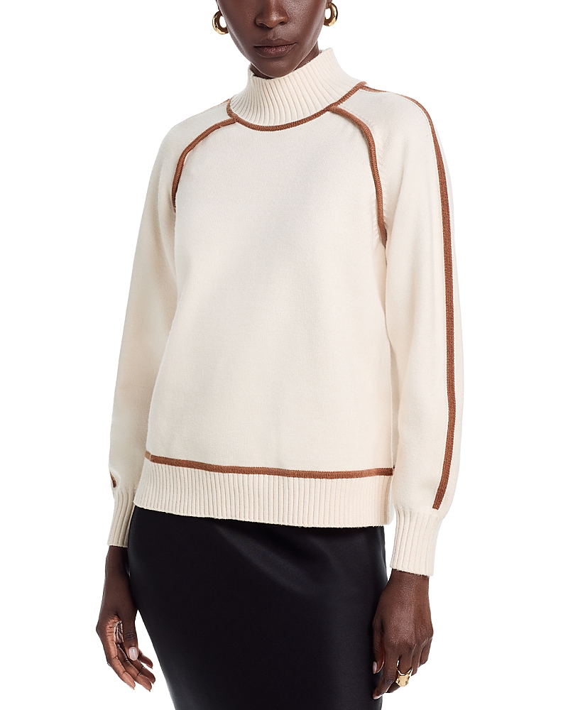 T Tahari Mock Contrast Piping Sweater In Neutral