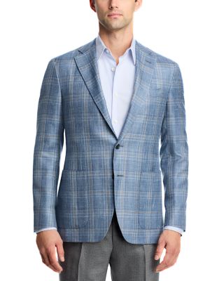 Kei Wool, Silk & Linen Plaid Unstructured Trim Fit Sport Coat