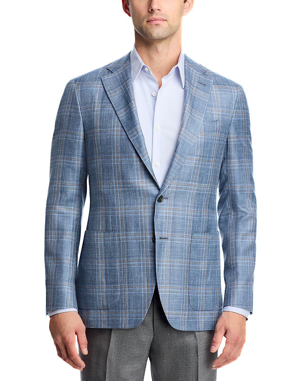 Canali Canali Kei Wool, Silk & Linen Plaid Unstructured Trim Fit Sport Coat
