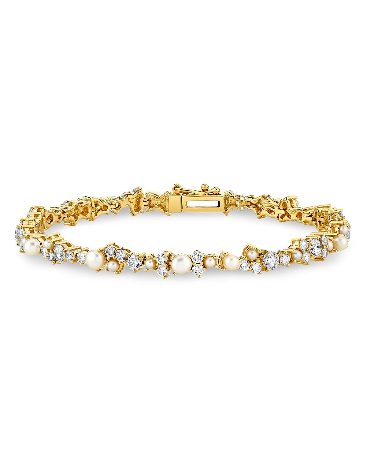 Sydney Evan 14K Yellow Gold Diamond & Freshwater Pearl Cocktail Tennis Bracelet