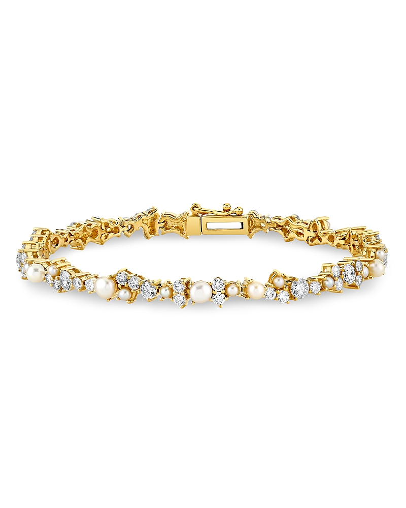 Sydney Evan 14K Yellow Gold Diamond & Freshwater Pearl Cocktail Tennis Bracelet