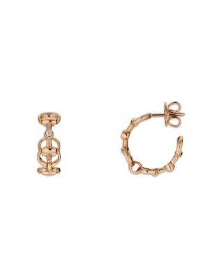 18K Rose Gold Horsebit Diamond Accent Mini Hoop Earrings