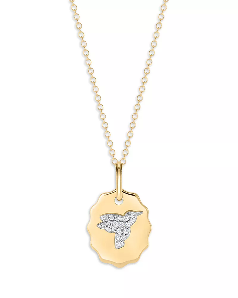 Phillips House 14K Yellow Gold Diamond Hummingbird Medallion Necklace, 0.09 tcw