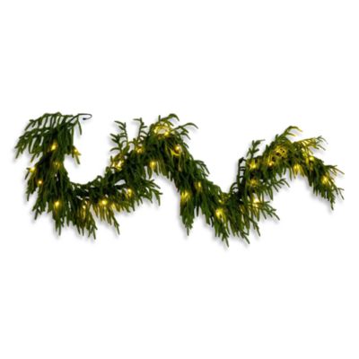 Pre-Lit Artificial Real Touch Norfolk Island Pine 6' Garland with Warm White LED Lights and Natural Look