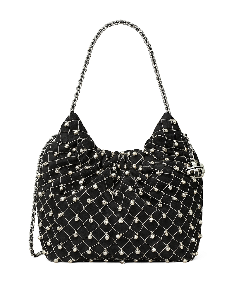 Tory Burch Fleming Mini Bell Embellished Suede Crossbody Bag