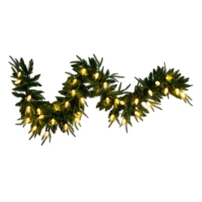 Pre-Lit Artificial Luxembourg Pine 6' Christmas Garland with Multicolored Traditional Bulb LED Lights