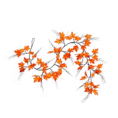 Pre-Lit Autumn Maple Artificial Fall 6&#39; Garland with Warm White LED Lights