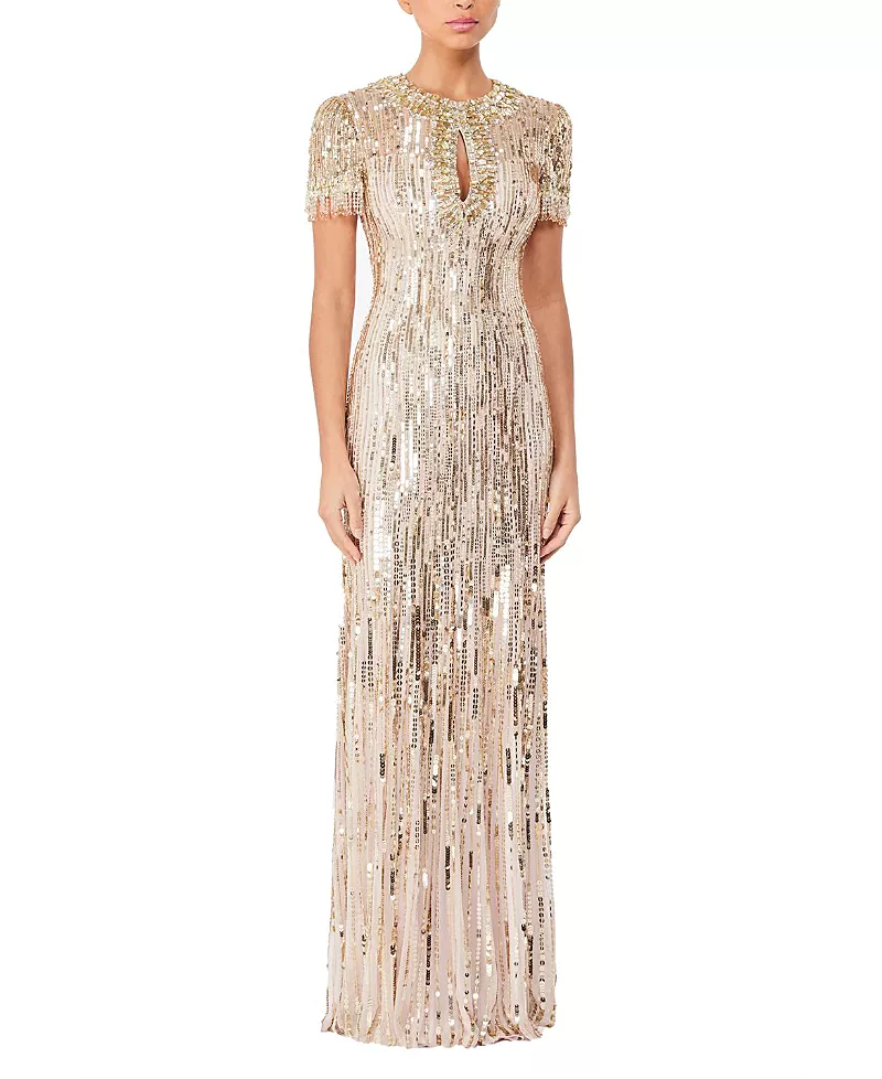 Jenny Packham Nova Sequin-Embellished Keyhole-Neck Maxi Dress