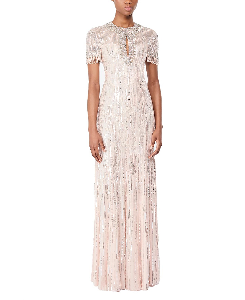 Jenny Packham Nova Sequin-embellished Keyhole-neck Maxi Dress In White