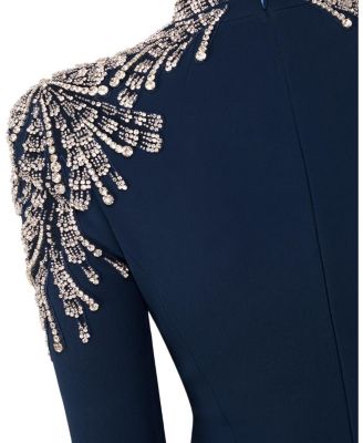 Cobra Embellished-Shoulders Mock-Neck Maxi Dress