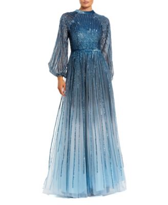 Sequined Ombre Bishop Sleeve A-Line Gown