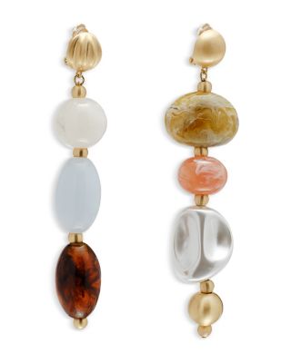 Mercier Stone Beaded Clip On Linear Drop Earrings 