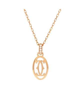  Logo Double C Pendant Necklace 18K Rose Gold with Diamonds, 15 - 16.25"